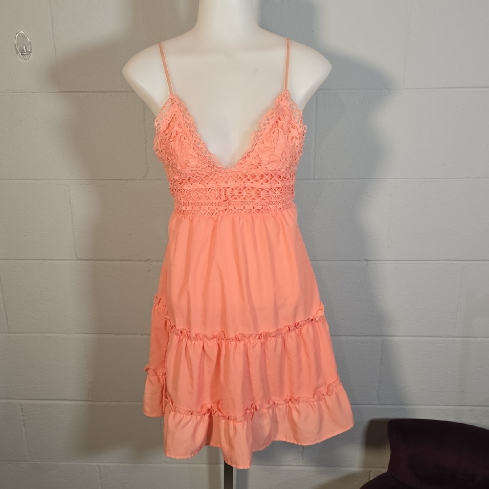 Peach Lace Trim Dress